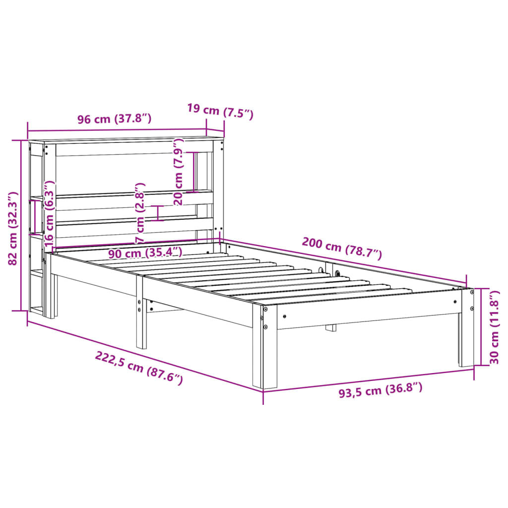 Bedframe met hoofdeinde zonder matras 90x200 cm wit