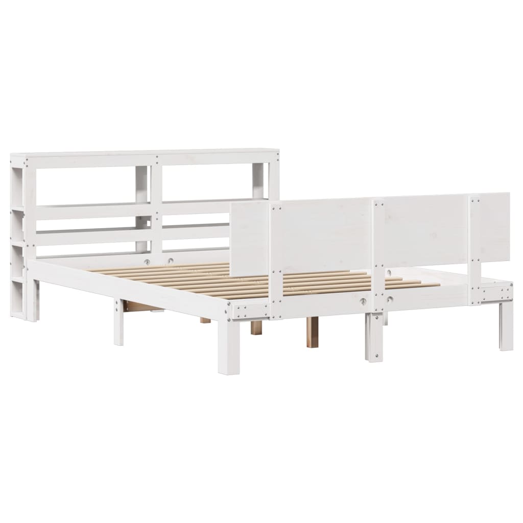 Bedframe met hoofdbord massief grenenhout wit 120x190 cm