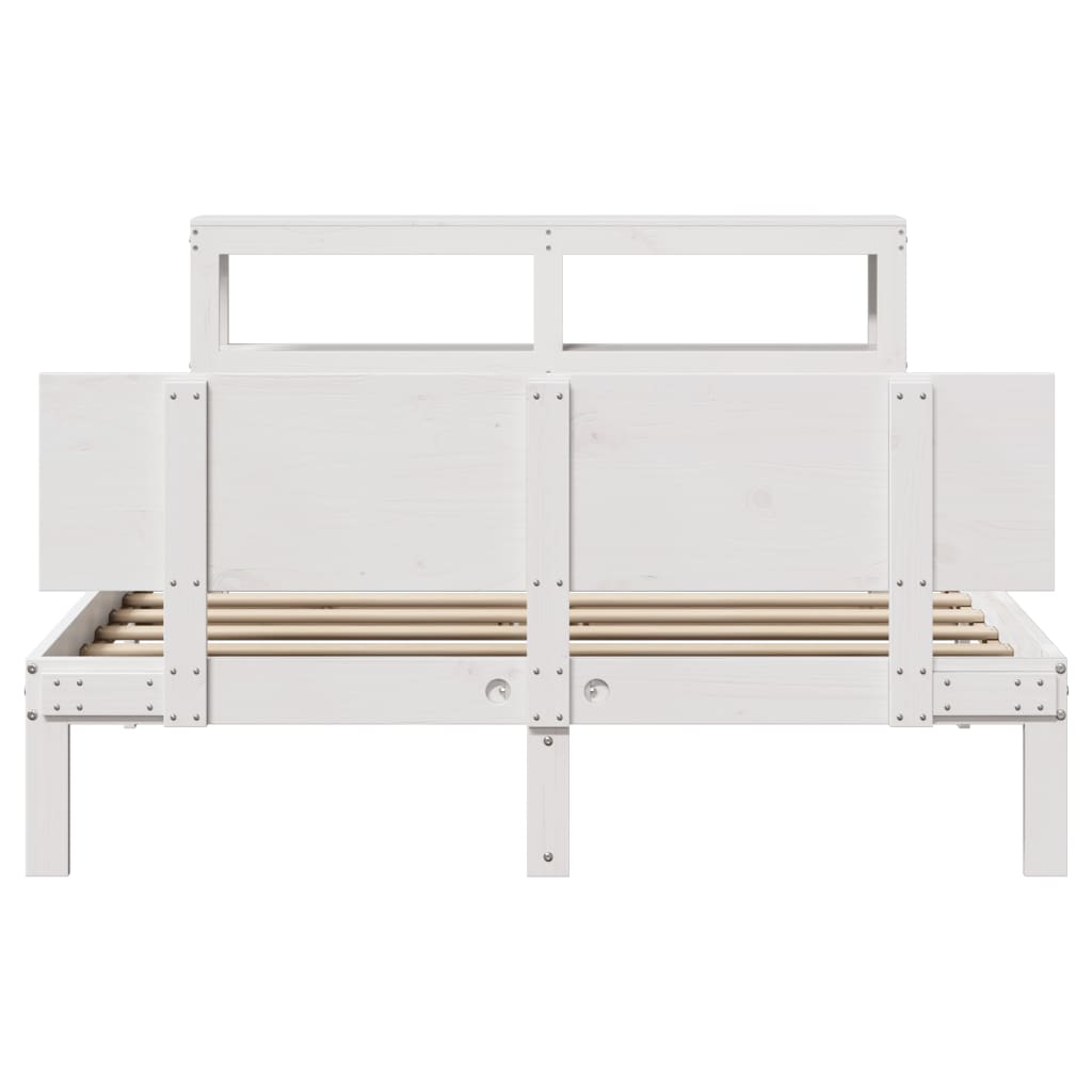 Bedframe met hoofdbord massief grenenhout wit 120x190 cm