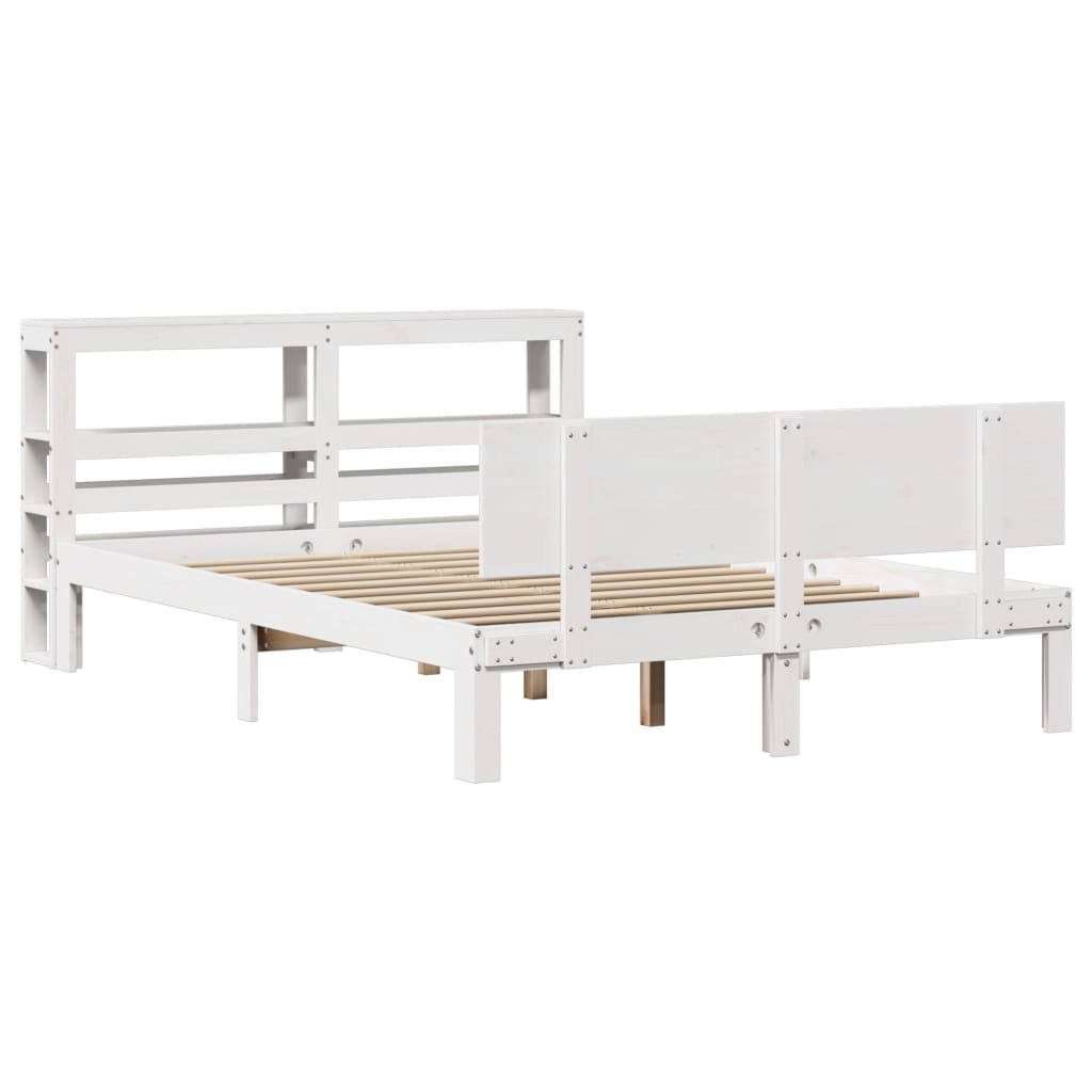 Bedframe met hoofdbord massief grenenhout wit 135x190 cm