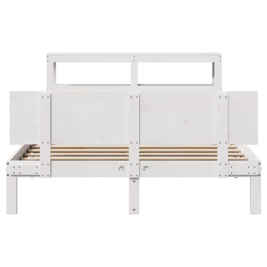 Bedframe met hoofdbord massief grenenhout wit 135x190 cm