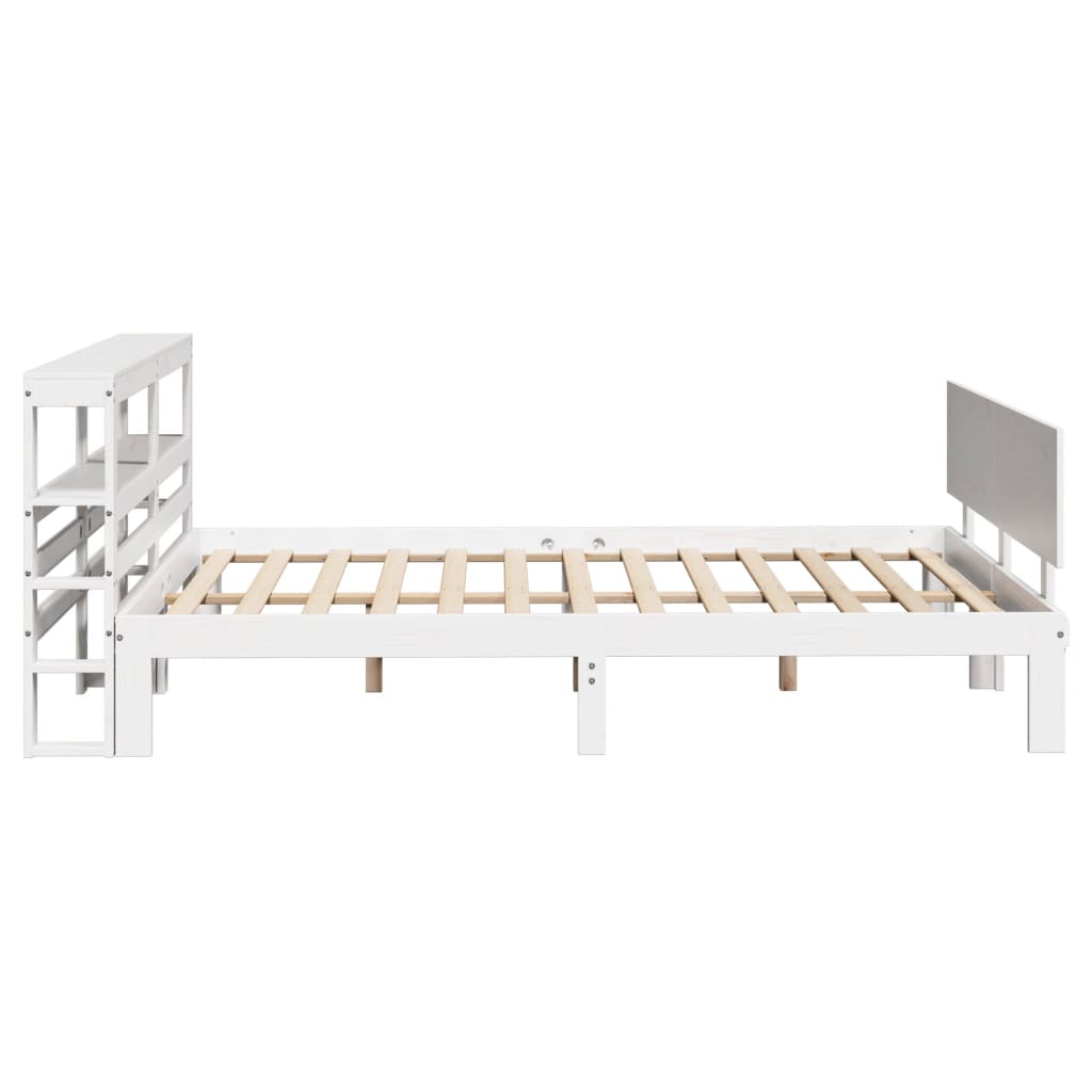 Bedframe met hoofdbord massief grenenhout wit 135x190 cm