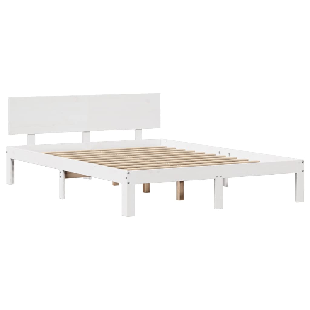 Bedframe met hoofdbord massief grenenhout wit 135x190 cm