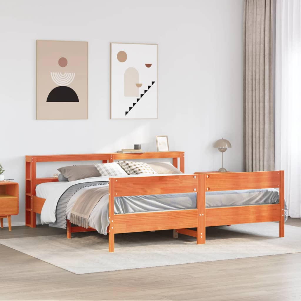 Bedframe zonder matras massief grenenhout wasbruin 200x200 cm Bedden & bedframes | Creëer jouw Trendy Thuis | Gratis bezorgd & Retour | Trendy.nl