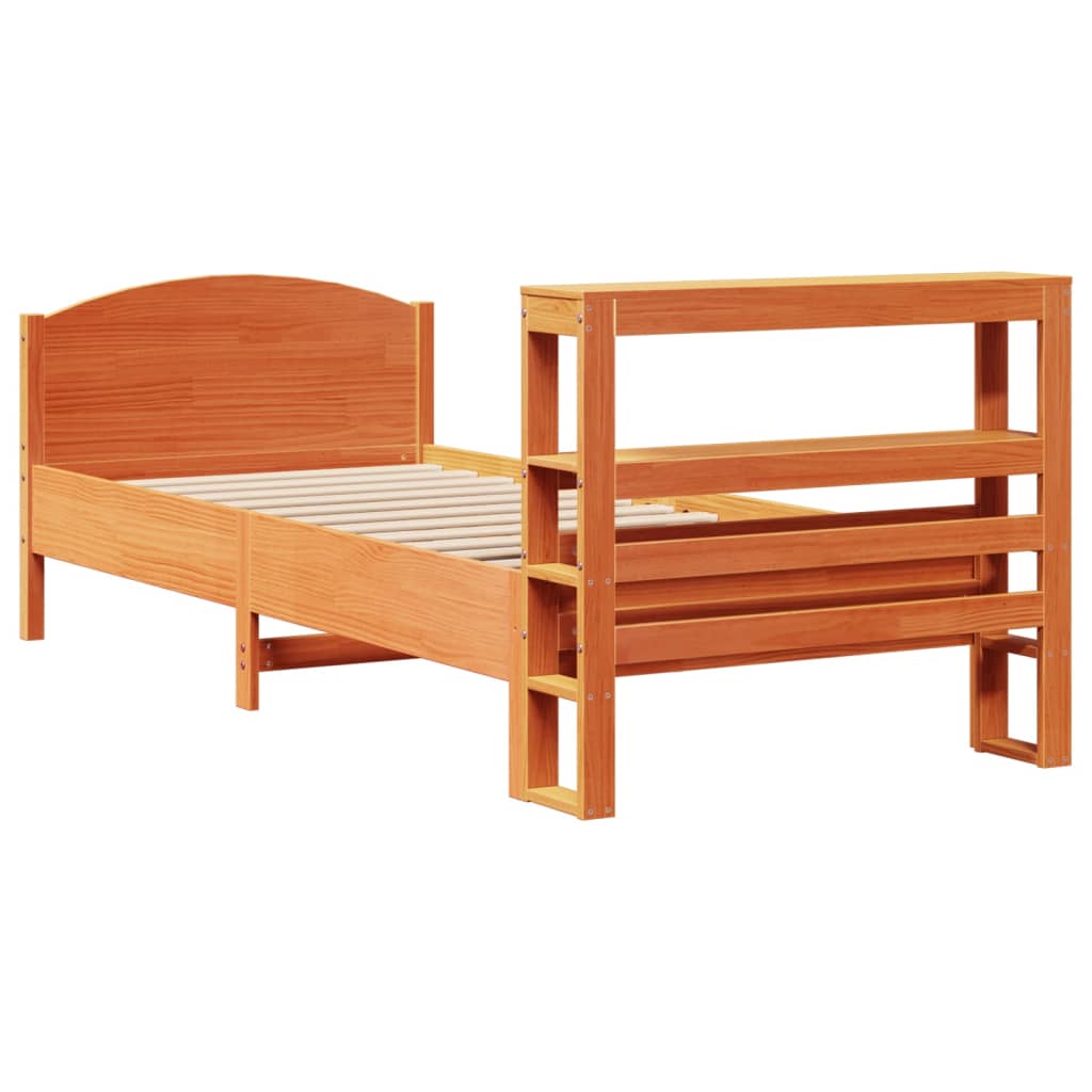 Bedframe zonder matras massief grenenhout wasbruin 90x190 cm