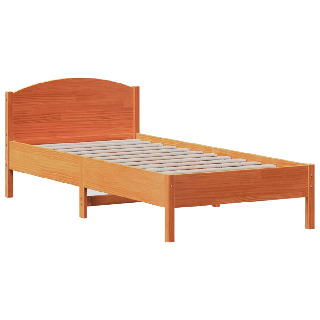 Bedframe zonder matras massief grenenhout wasbruin 90x190 cm