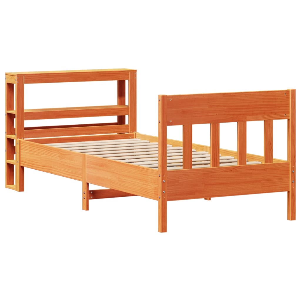 Bedframe zonder matras massief grenenhout wasbruin 90x200 cm