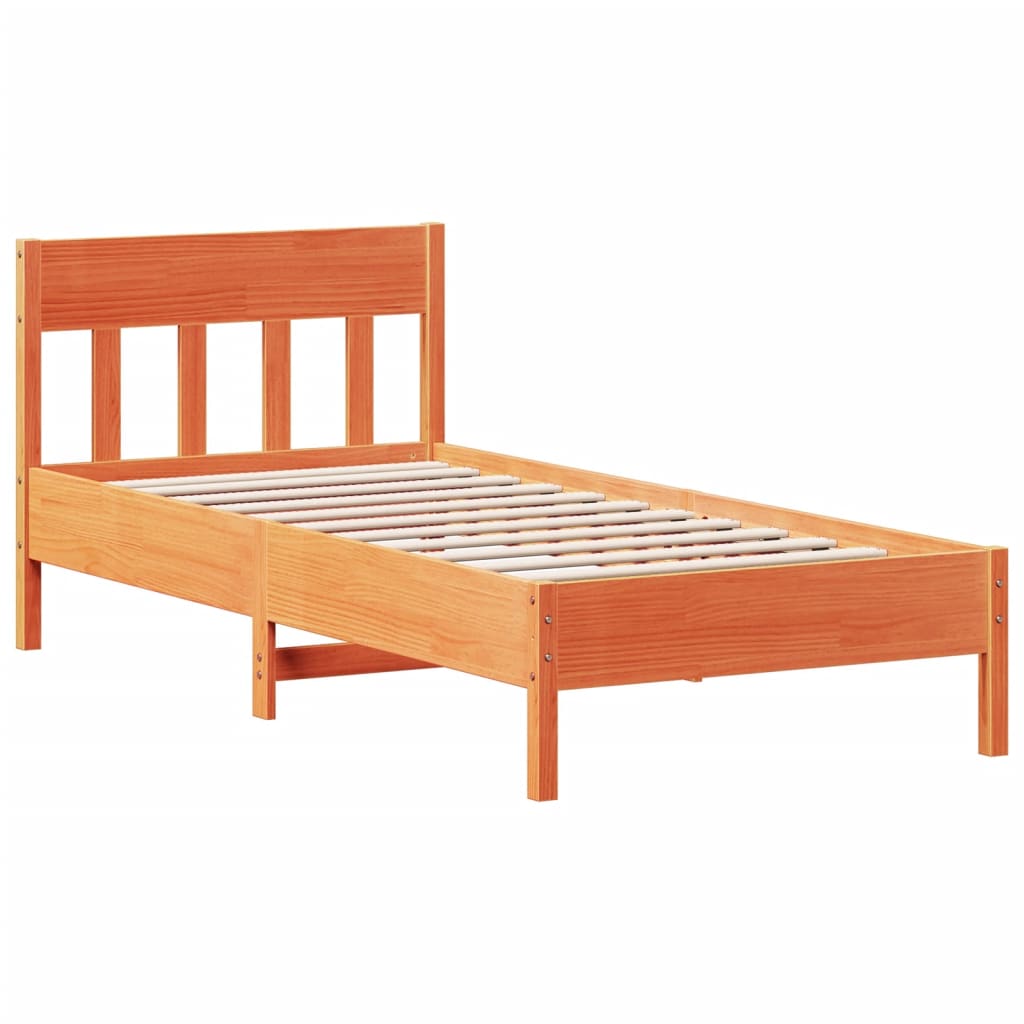 Bedframe zonder matras massief grenenhout wasbruin 90x200 cm