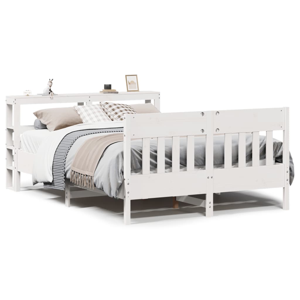 Bedframe zonder matras massief grenenhout wit 135x190 cm