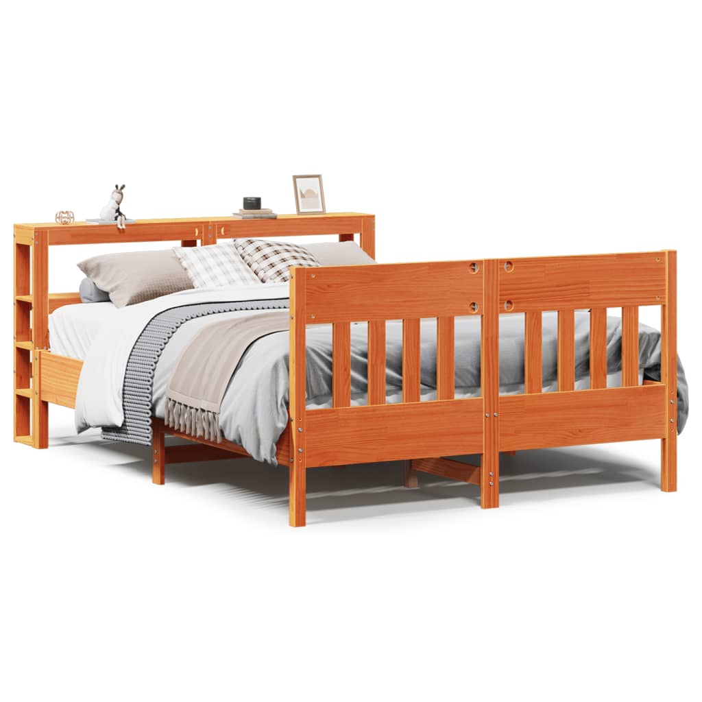 Bedframe zonder matras massief grenenhout wasbruin 135x190 cm