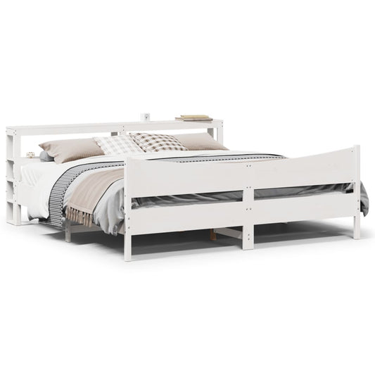 Bedframe met hoofdbord massief grenenhout wit 200x200 cm