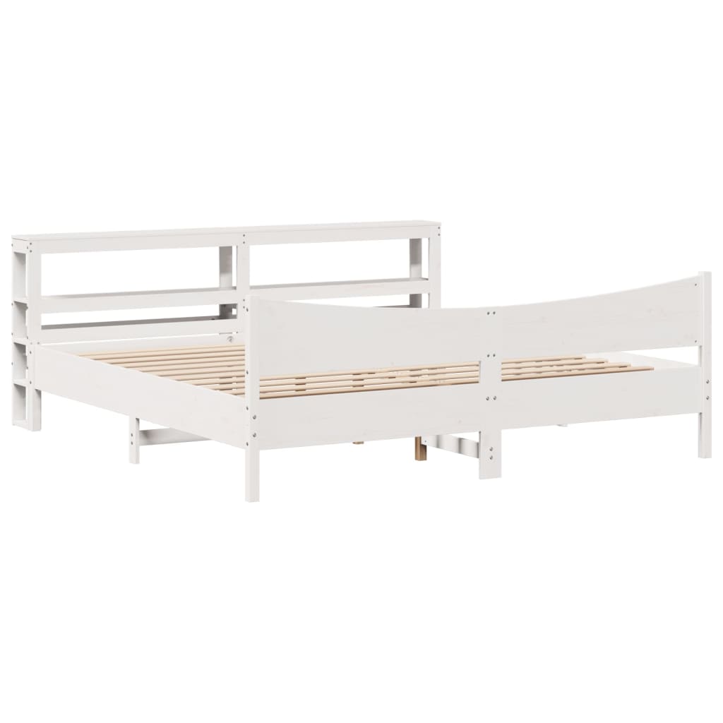 Bedframe met hoofdbord massief grenenhout wit 180x200 cm