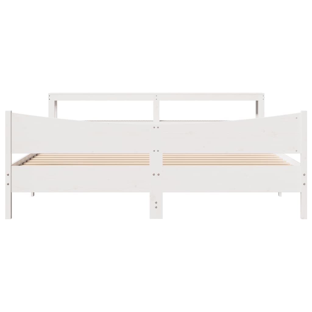 Bedframe met hoofdbord massief grenenhout wit 180x200 cm