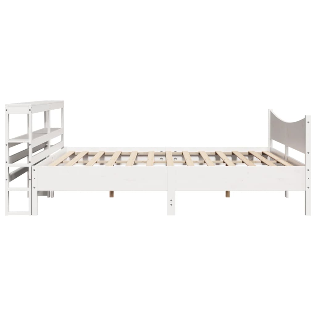 Bedframe met hoofdbord massief grenenhout wit 180x200 cm