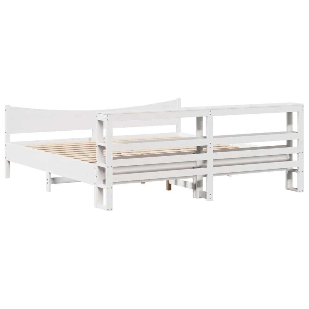 Bedframe met hoofdbord massief grenenhout wit 180x200 cm