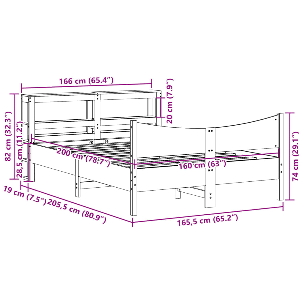 Bedframe met hoofdbord massief grenenhout 160x200 cm