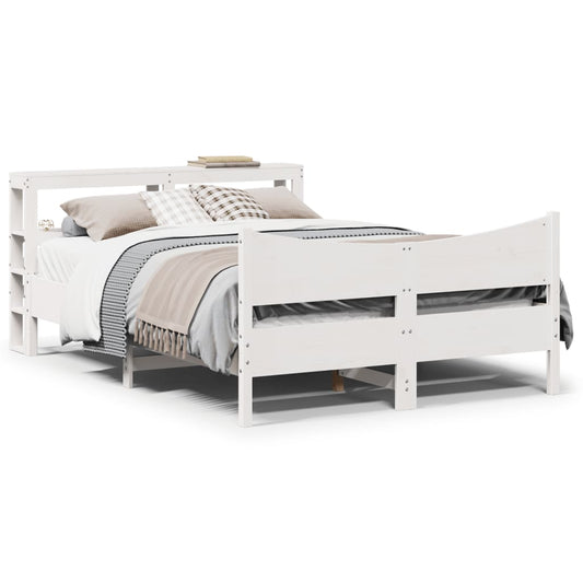 Bedframe met hoofdbord massief grenenhout wit 150x200 cm