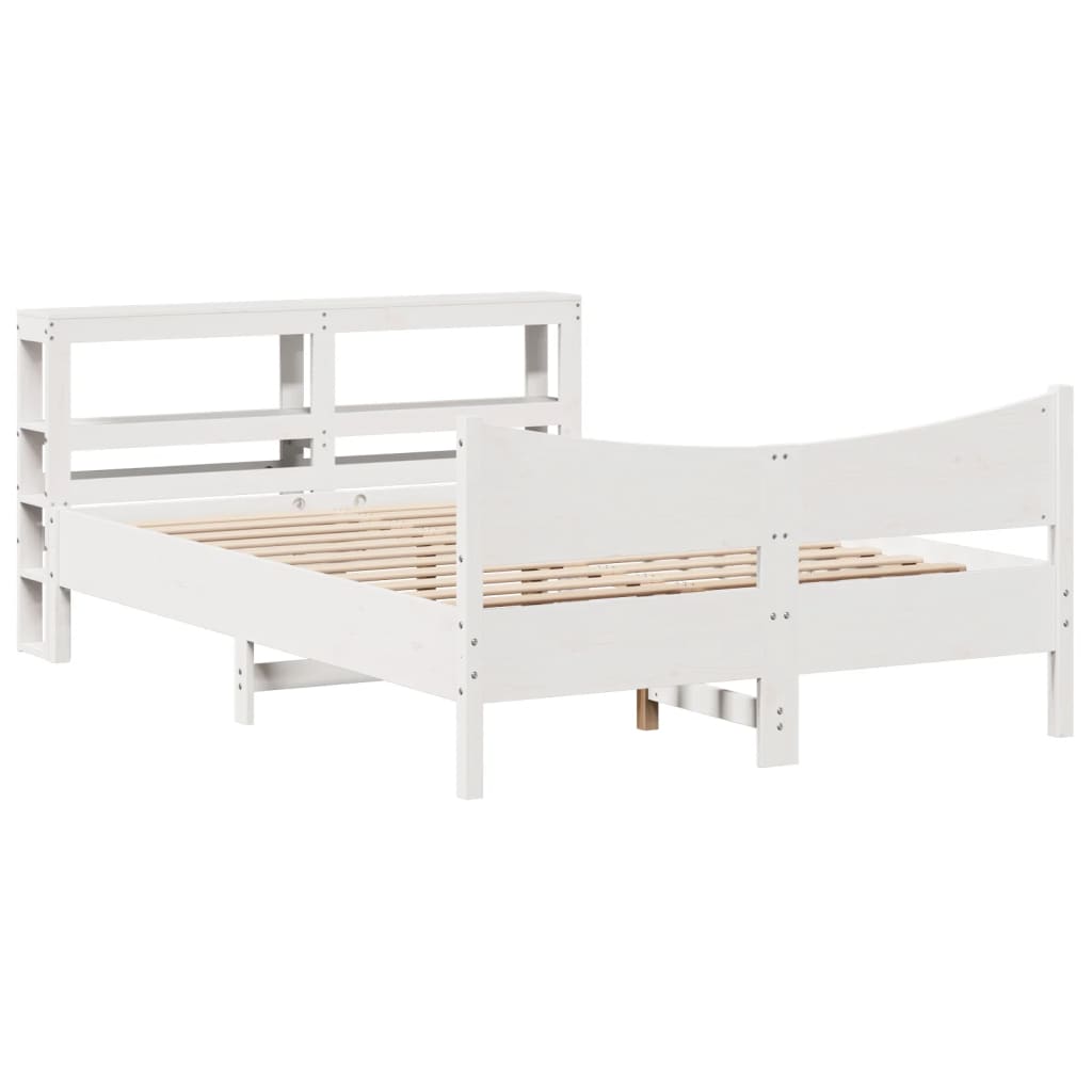 Bedframe met hoofdbord massief grenenhout wit 140x200 cm