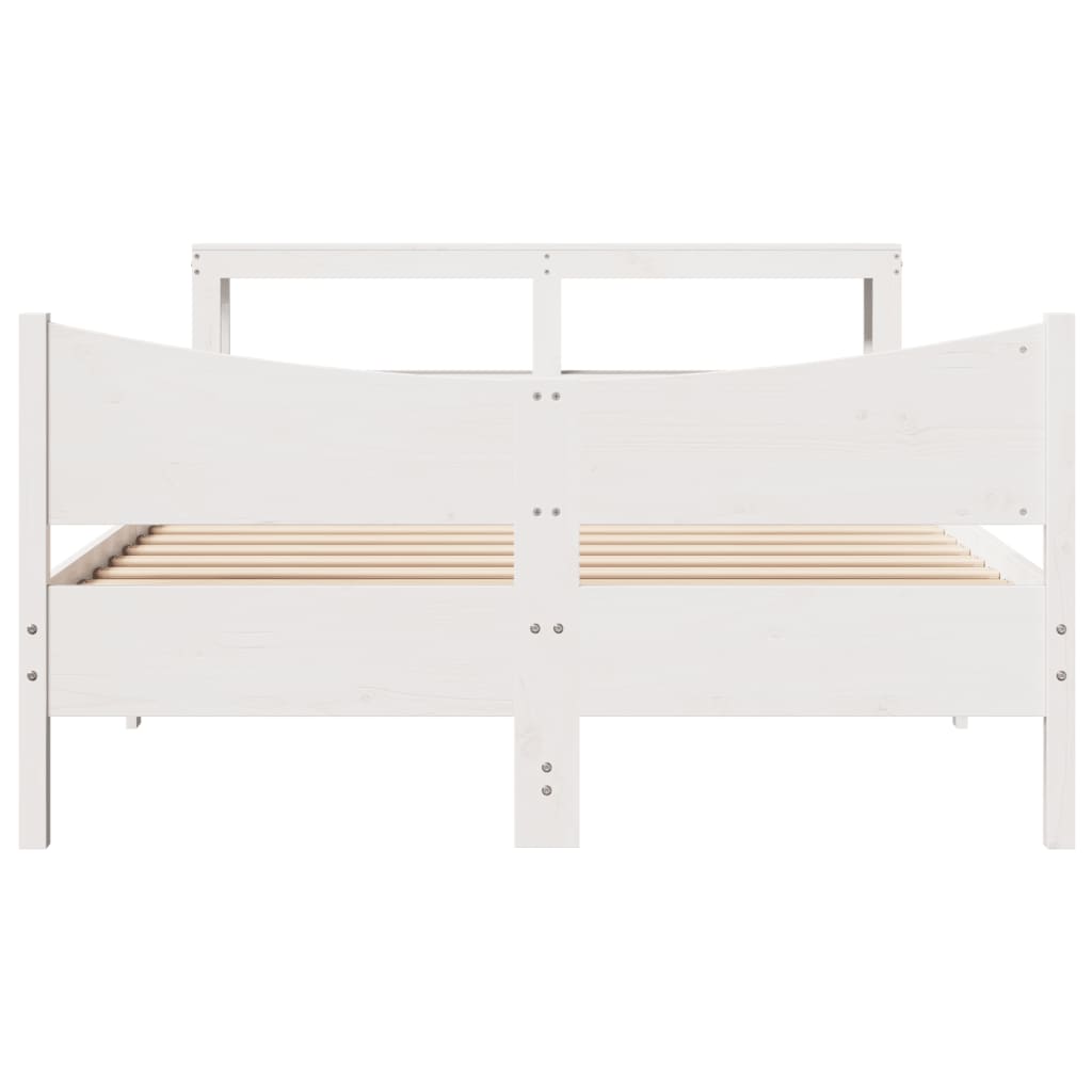 Bedframe met hoofdbord massief grenenhout wit 140x200 cm