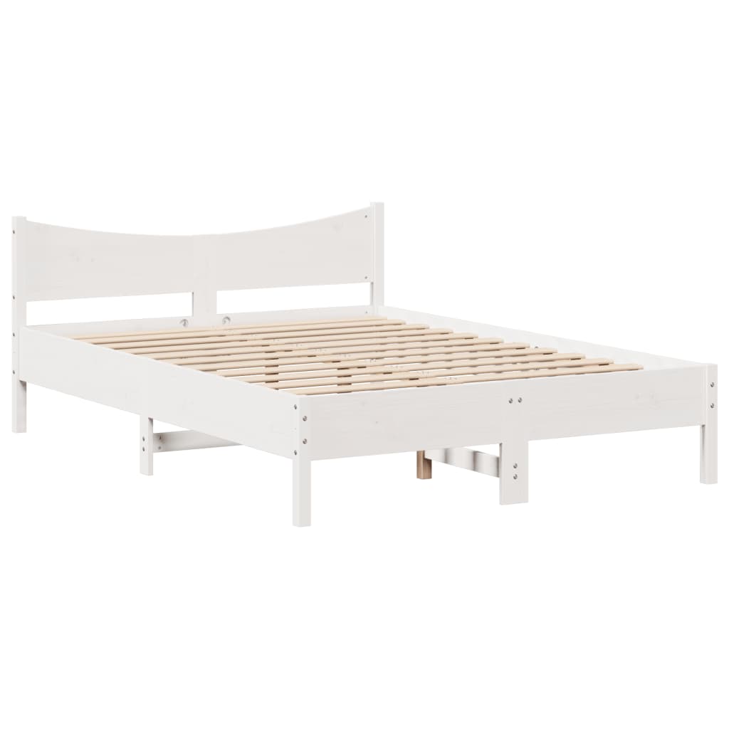 Bedframe met hoofdbord massief grenenhout wit 140x200 cm