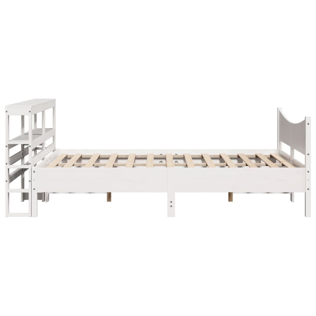 Bedframe met hoofdbord massief grenenhout wit 140x200 cm