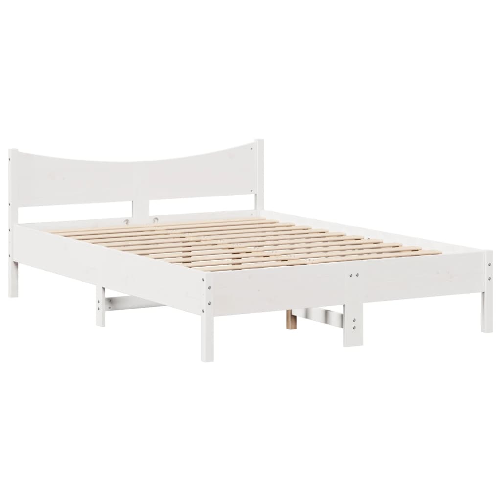 Bedframe met hoofdbord massief grenenhout wit 120x200 cm