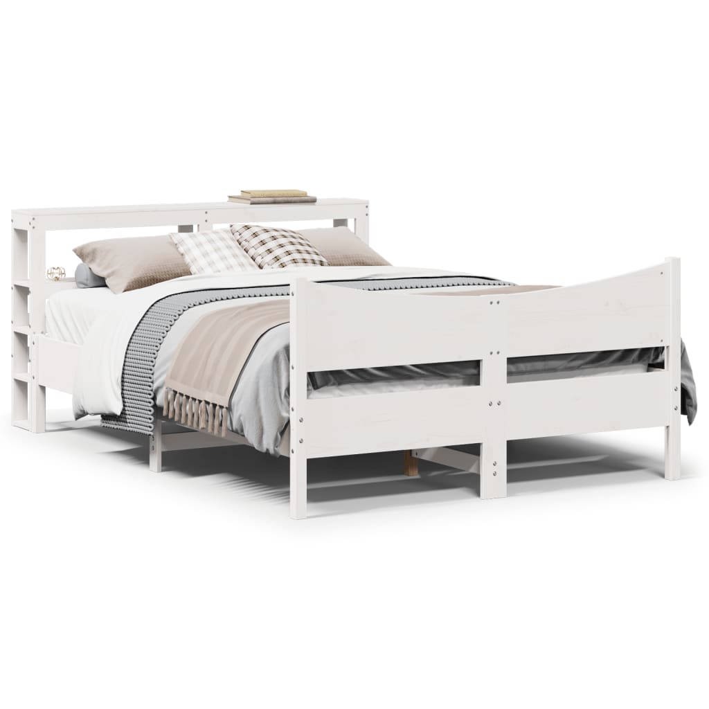 Bedframe met hoofdbord massief grenenhout wit 120x200 cm