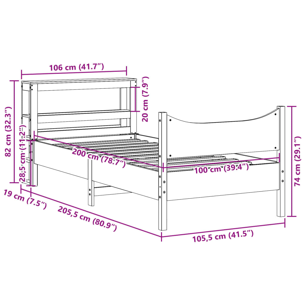 Bedframe met hoofdeinde 100x200 cm massief grenenhout wit