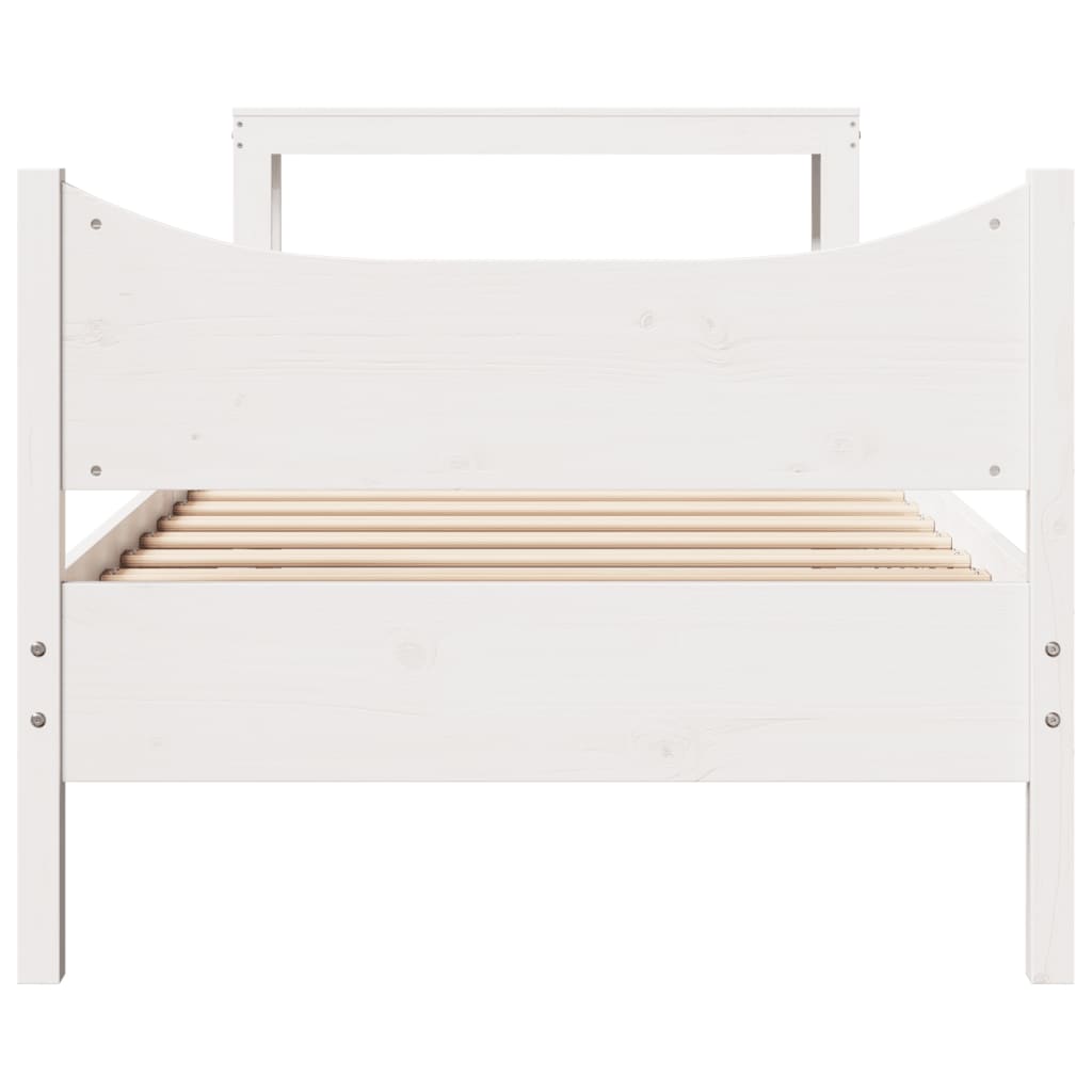 Bedframe met hoofdbord massief grenenhout wit 90x200 cm