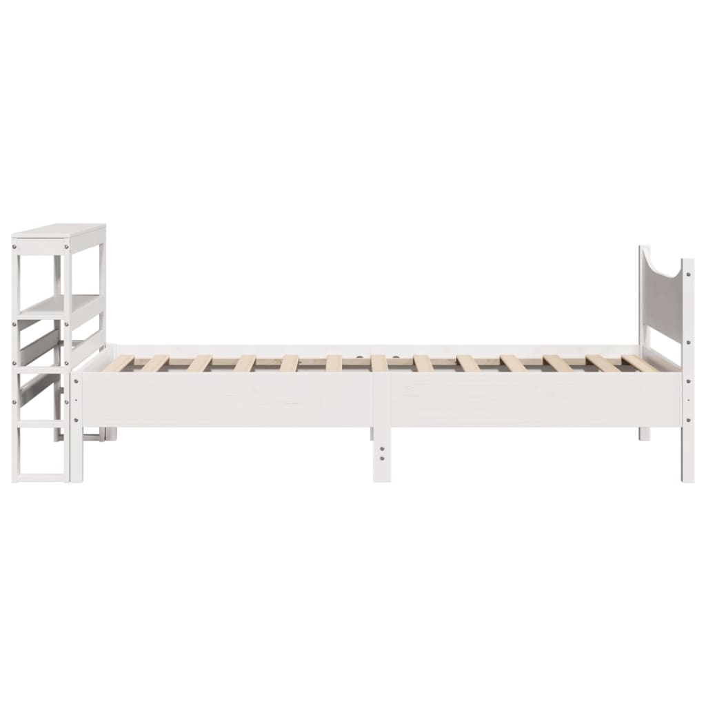 Bedframe met hoofdbord massief grenenhout wit 90x200 cm