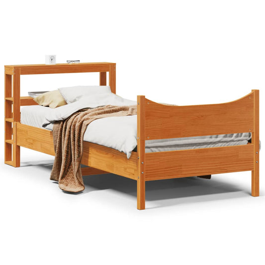 Bedframe met hoofdbord massief grenenhout wasbruin 90x200 cm