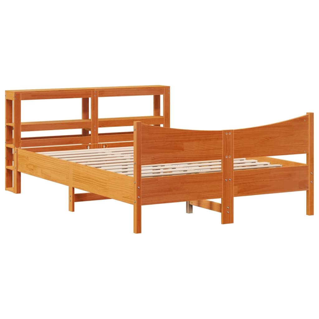 Bedframe met hoofdbord massief grenenhout wasbruin 140x190 cm