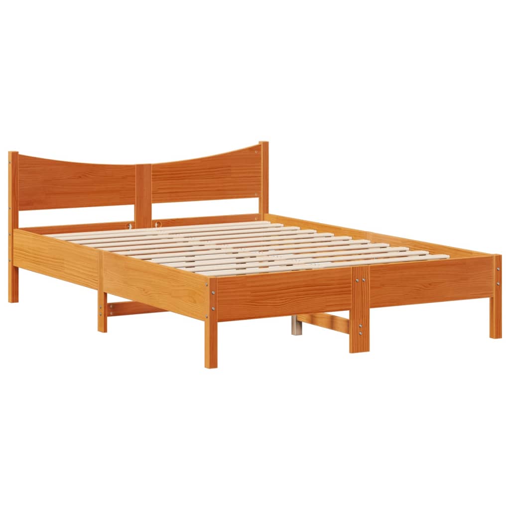 Bedframe met hoofdbord massief grenenhout wasbruin 140x190 cm