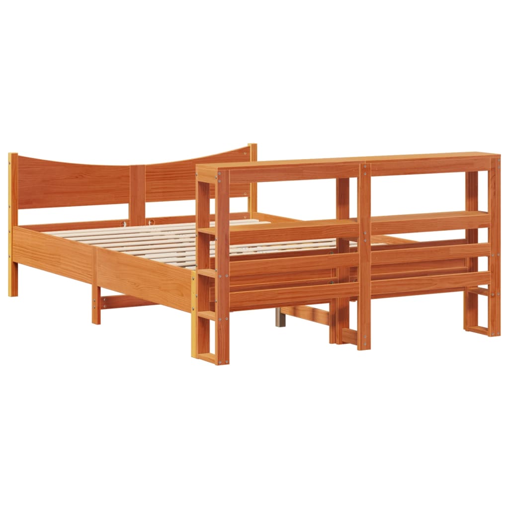 Bedframe met hoofdbord massief grenenhout wasbruin 140x190 cm