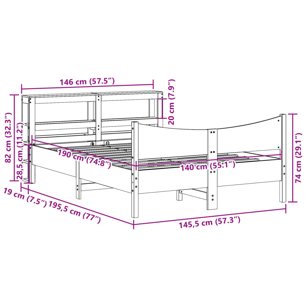 Bedframe met hoofdbord massief grenenhout wasbruin 140x190 cm