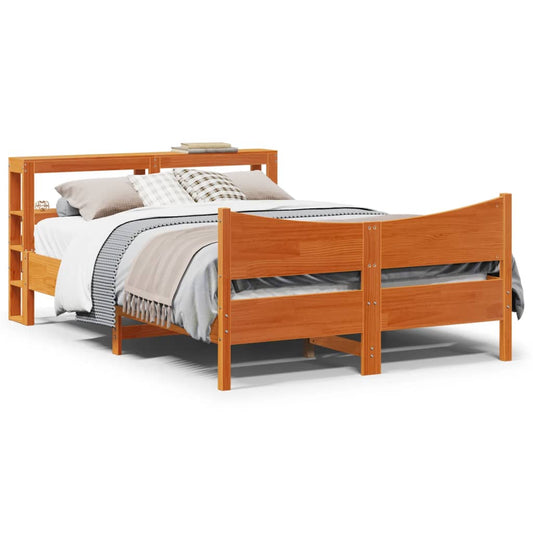 Bedframe met hoofdbord massief grenenhout wasbruin 140x190 cm