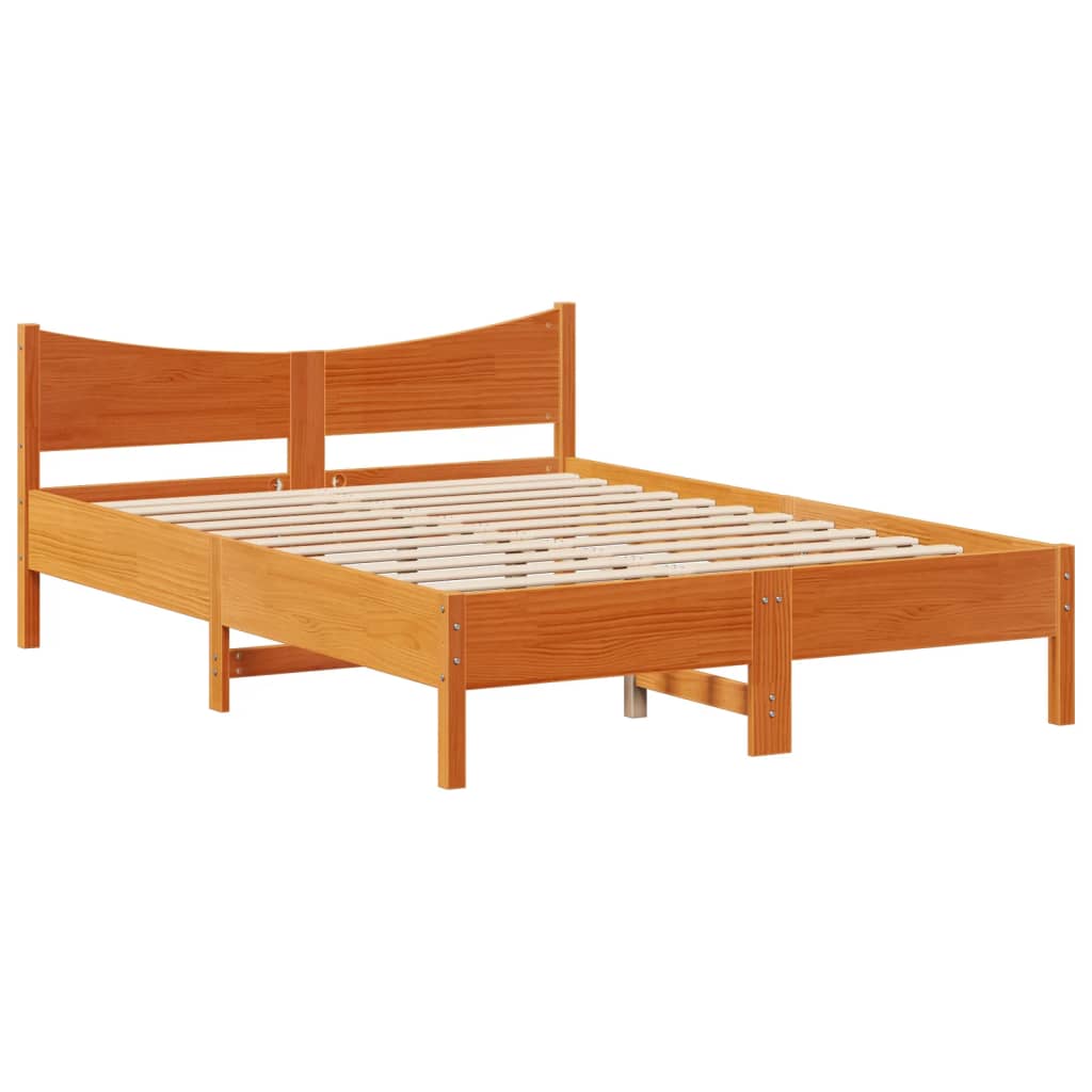 Bedframe met hoofdbord massief grenenhout wasbruin 120x190 cm