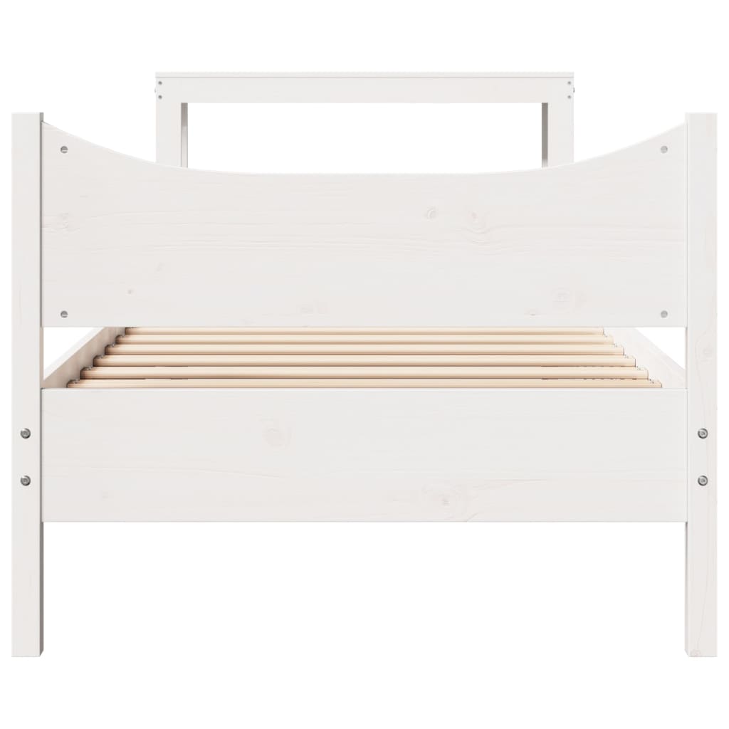 Bedframe met hoofdbord massief grenenhout wit 90x190 cm