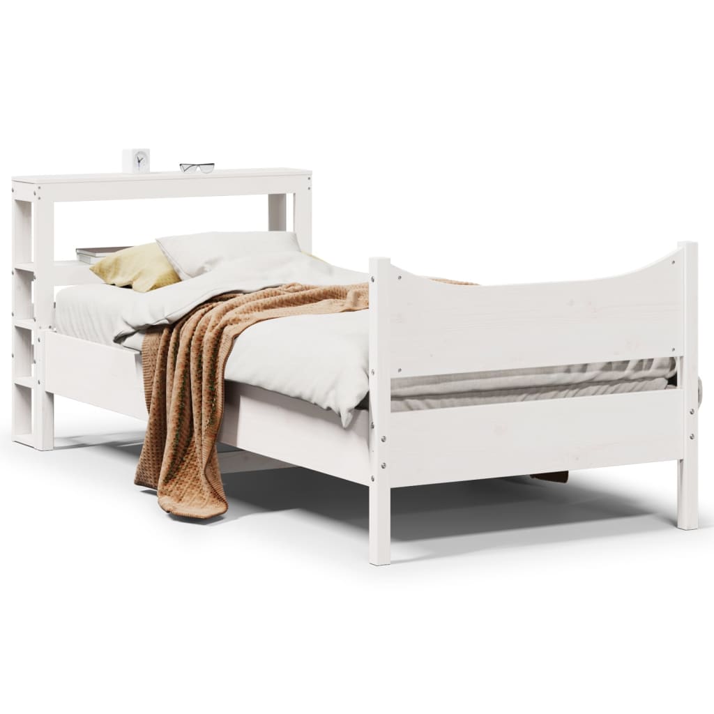 Bedframe met hoofdbord massief grenenhout wit 90x190 cm