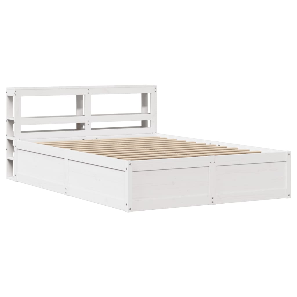 Bedframe met hoofdbord massief grenenhout wit 120x200 cm