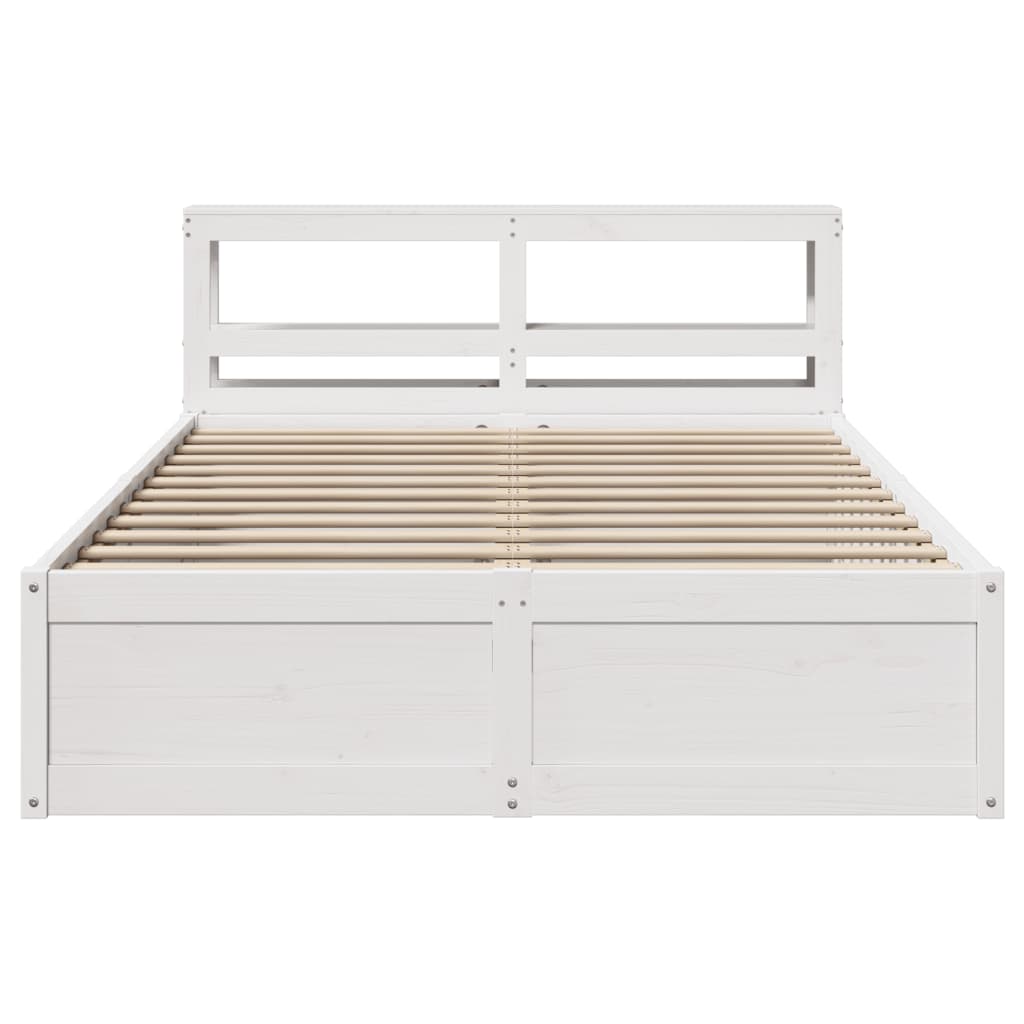 Bedframe met hoofdbord massief grenenhout wit 120x200 cm