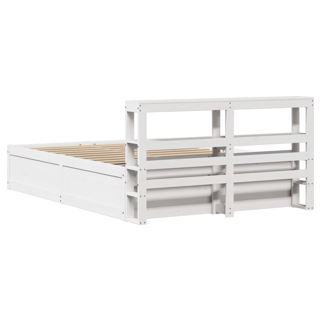 Bedframe met hoofdbord massief grenenhout wit 120x200 cm