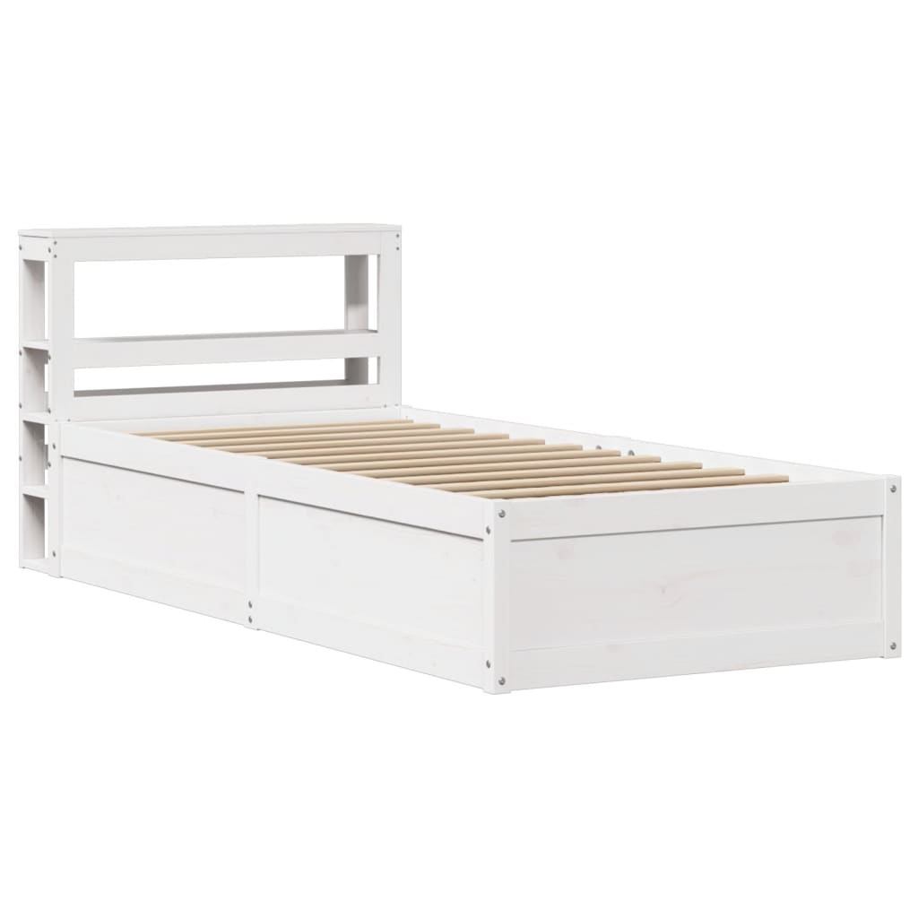 Bedframe met hoofdbord massief grenenhout wit 90x200 cm