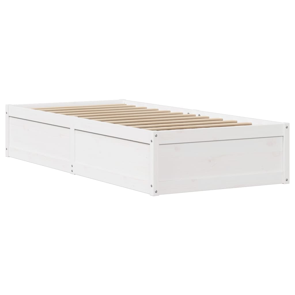 Bedframe met hoofdbord massief grenenhout wit 90x200 cm