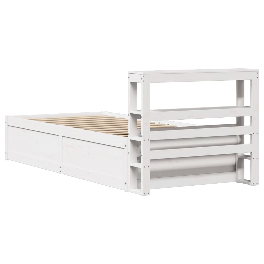 Bedframe met hoofdbord massief grenenhout wit 90x200 cm