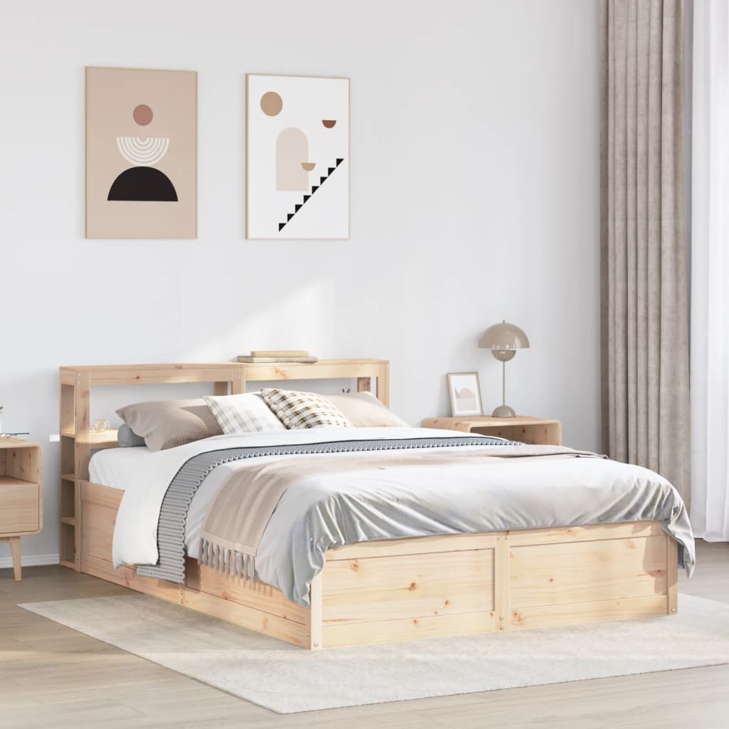 Bedframe met hoofdbord massief grenenhout 135x190 cm