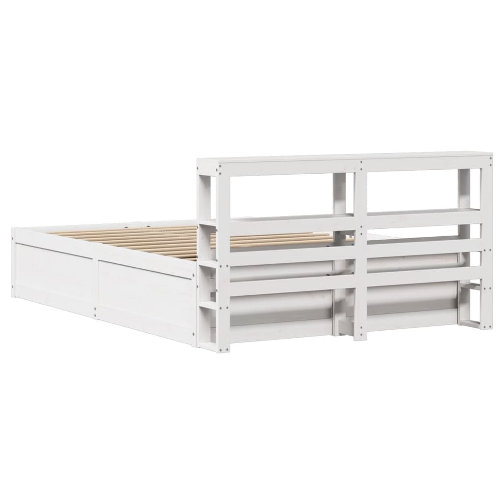 Bedframe met hoofdbord massief grenenhout wit 120x190 cm