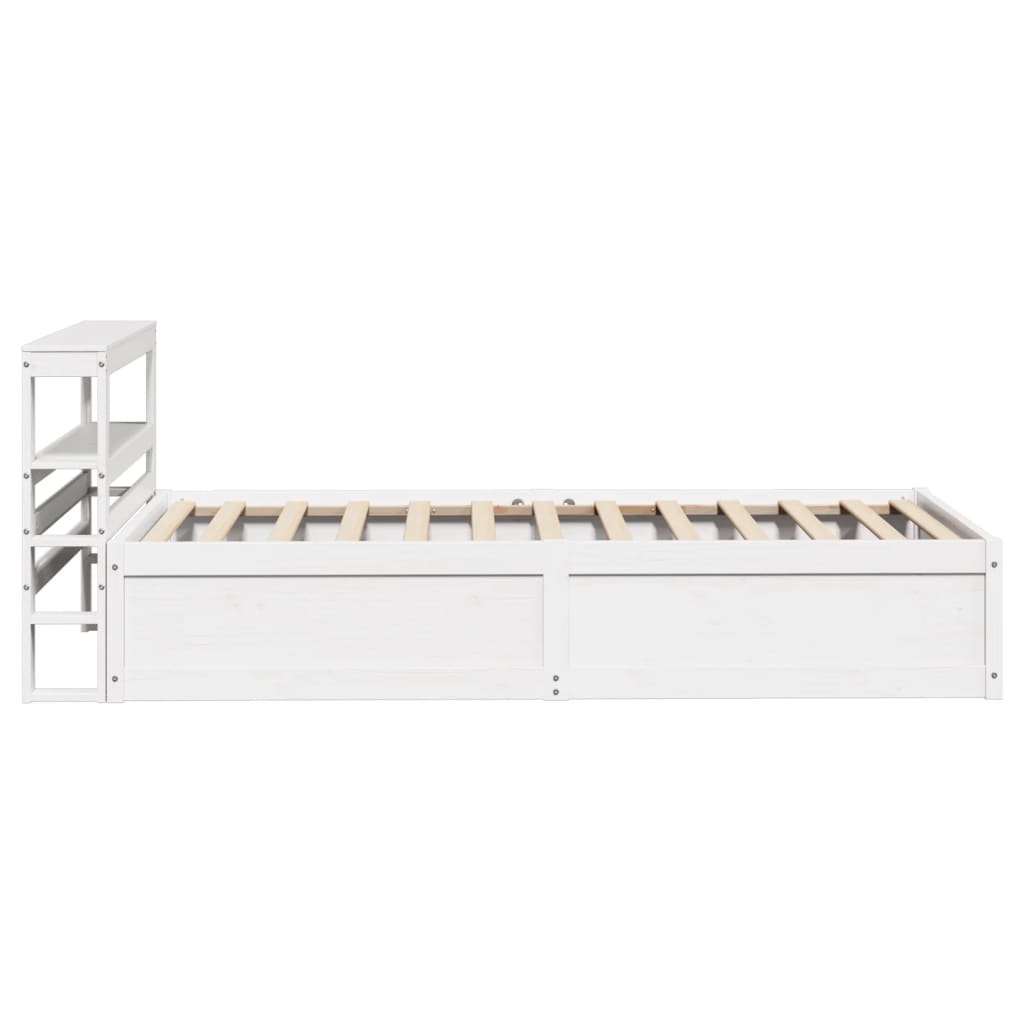 Bedframe met hoofdbord massief grenenhout wit 90x190 cm