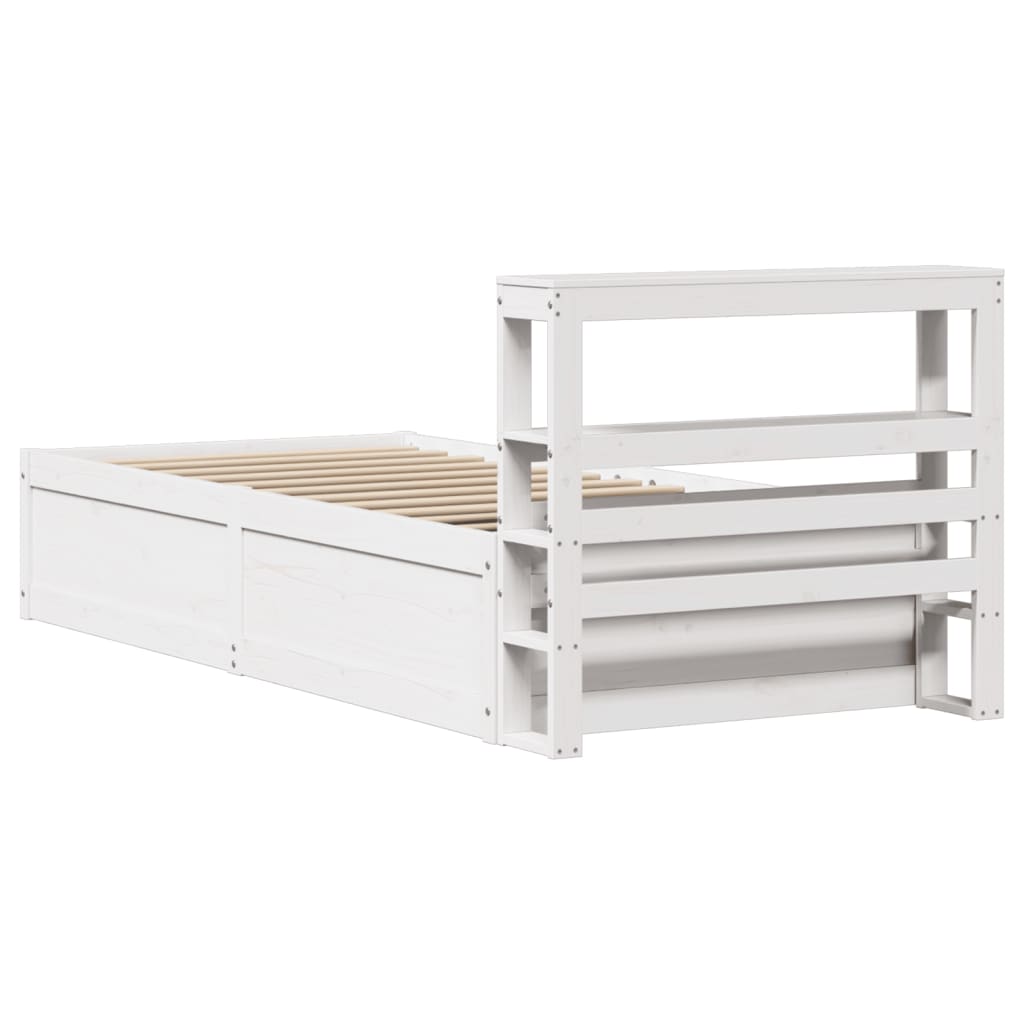 Bedframe met hoofdbord massief grenenhout wit 90x190 cm