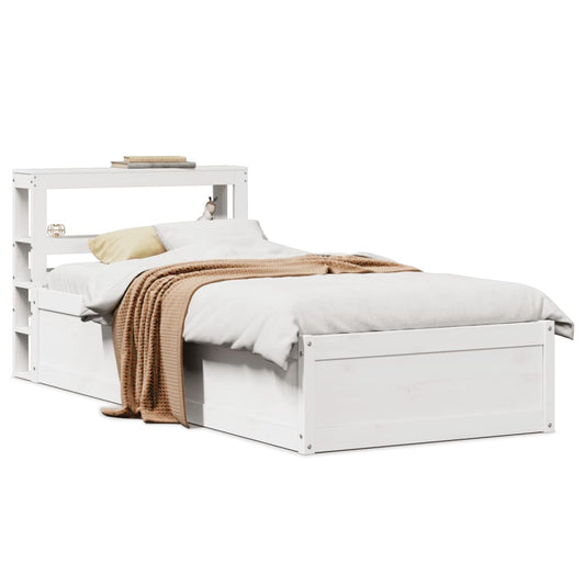 Bedframe met hoofdbord massief grenenhout wit 90x190 cm